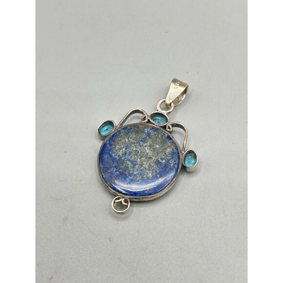 Lapis Lazuli Sterling Silver Pendant with Blue Topaz Glass Stones Length - Picture 4 of 5